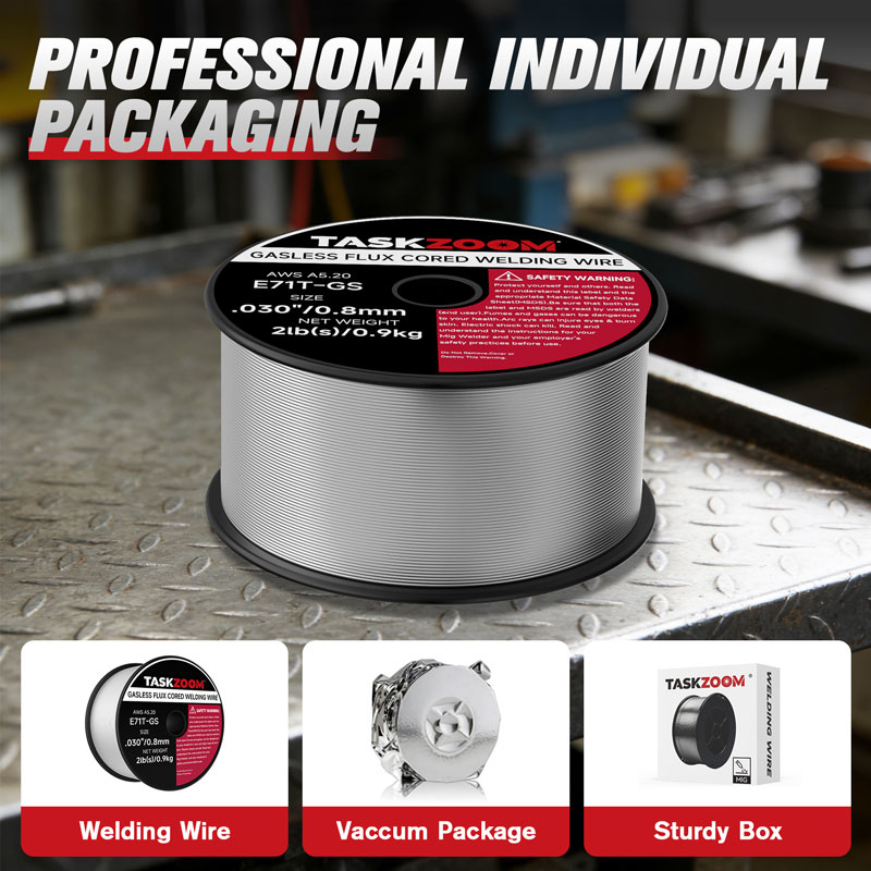 TASKZOOM Flux Core Welding Wire .030", E71T-GS Gasless MIG Welding Wire 2 lb Spool, Mild Steel Flux Core Wire, No Gas MIG Wire for Wire Welder, Smooth Arc Low Spatter