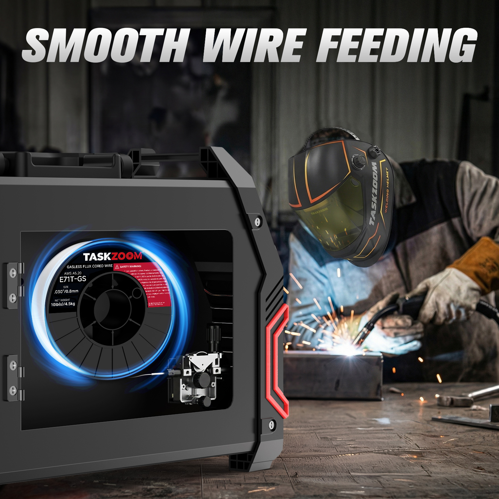 TASKZOOM Flux Core Welding Wire .030", E71T-GS Gasless MIG Welding Wire 10 lb Spool, Mild Steel Flux Core Wire, No Gas MIG Wire for Wire Welder, Smooth Arc Low Spatter