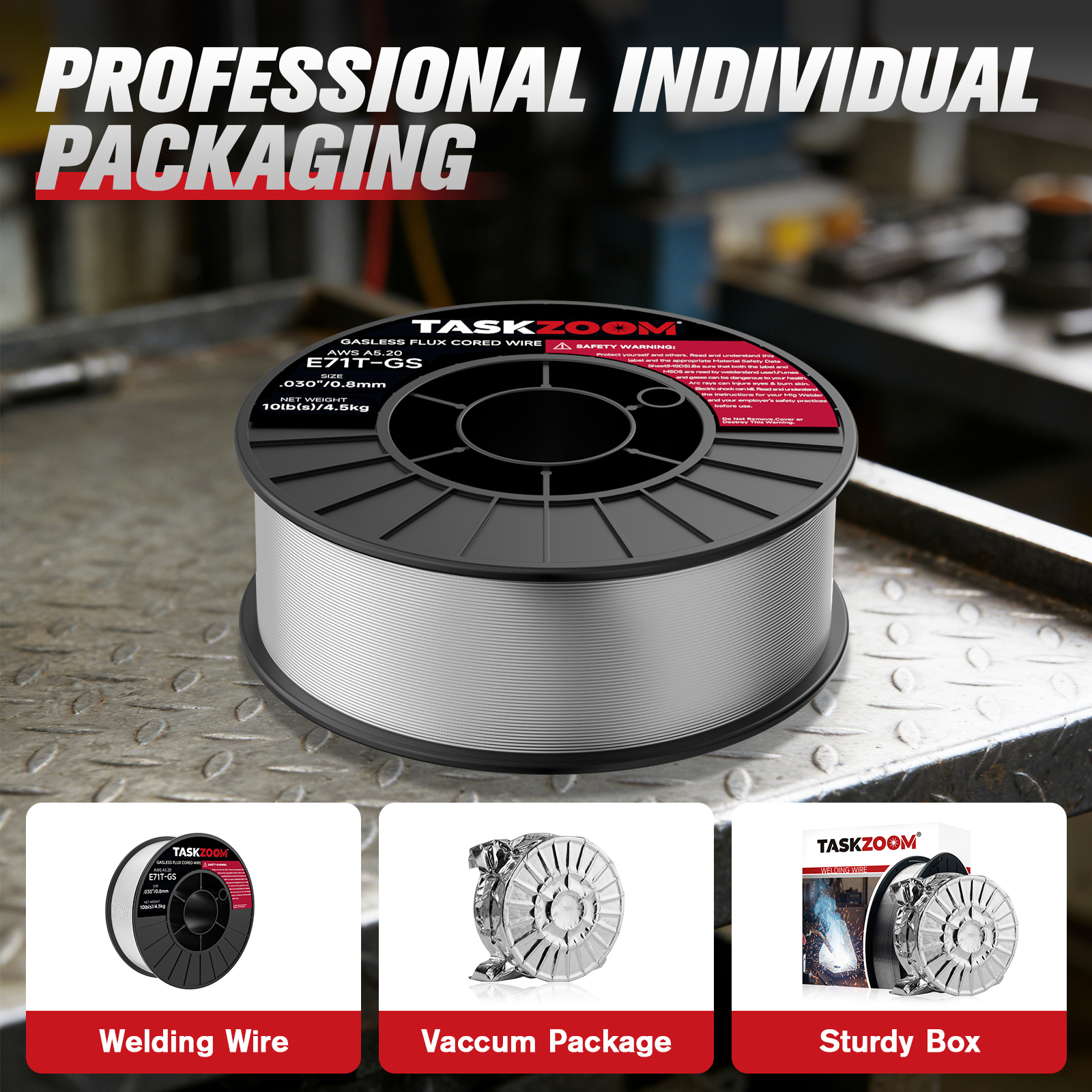 TASKZOOM Flux Core Welding Wire .030", E71T-GS Gasless MIG Welding Wire 10 lb Spool, Mild Steel Flux Core Wire, No Gas MIG Wire for Wire Welder, Smooth Arc Low Spatter