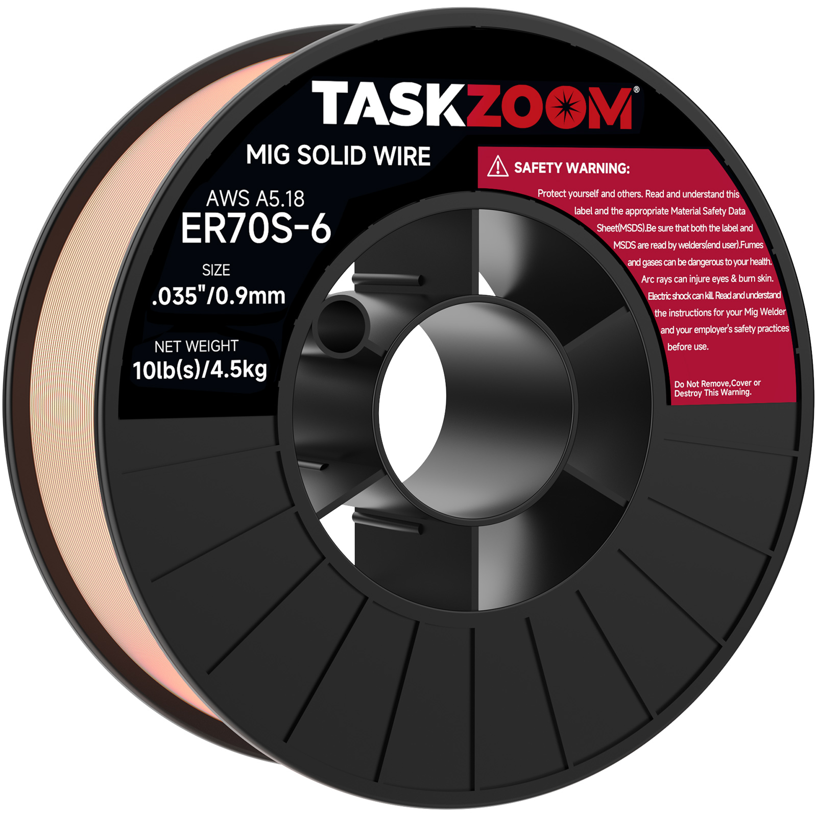 TASKZOOM ER70S-6 MIG Welding Wire .035 Inch 10 LB Spool, Solid Mild Steel MIG Wire, Low Spatter Smoo