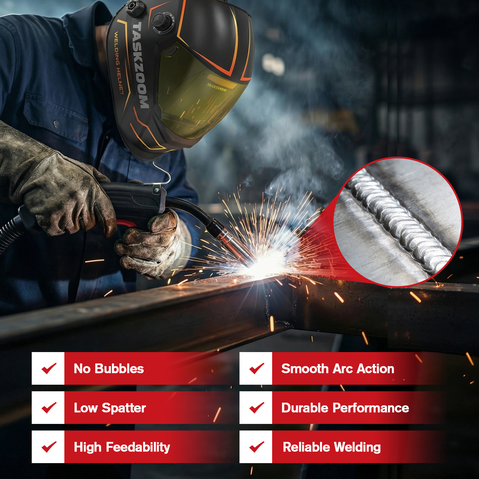 TASKZOOM ER70S-6 MIG Welding Wire .035 Inch 10 LB Spool, Solid Mild Steel MIG Wire, Low Spatter Smooth Arc, High Deoxidizers Welding Wire for Fabrication & Auto Repair