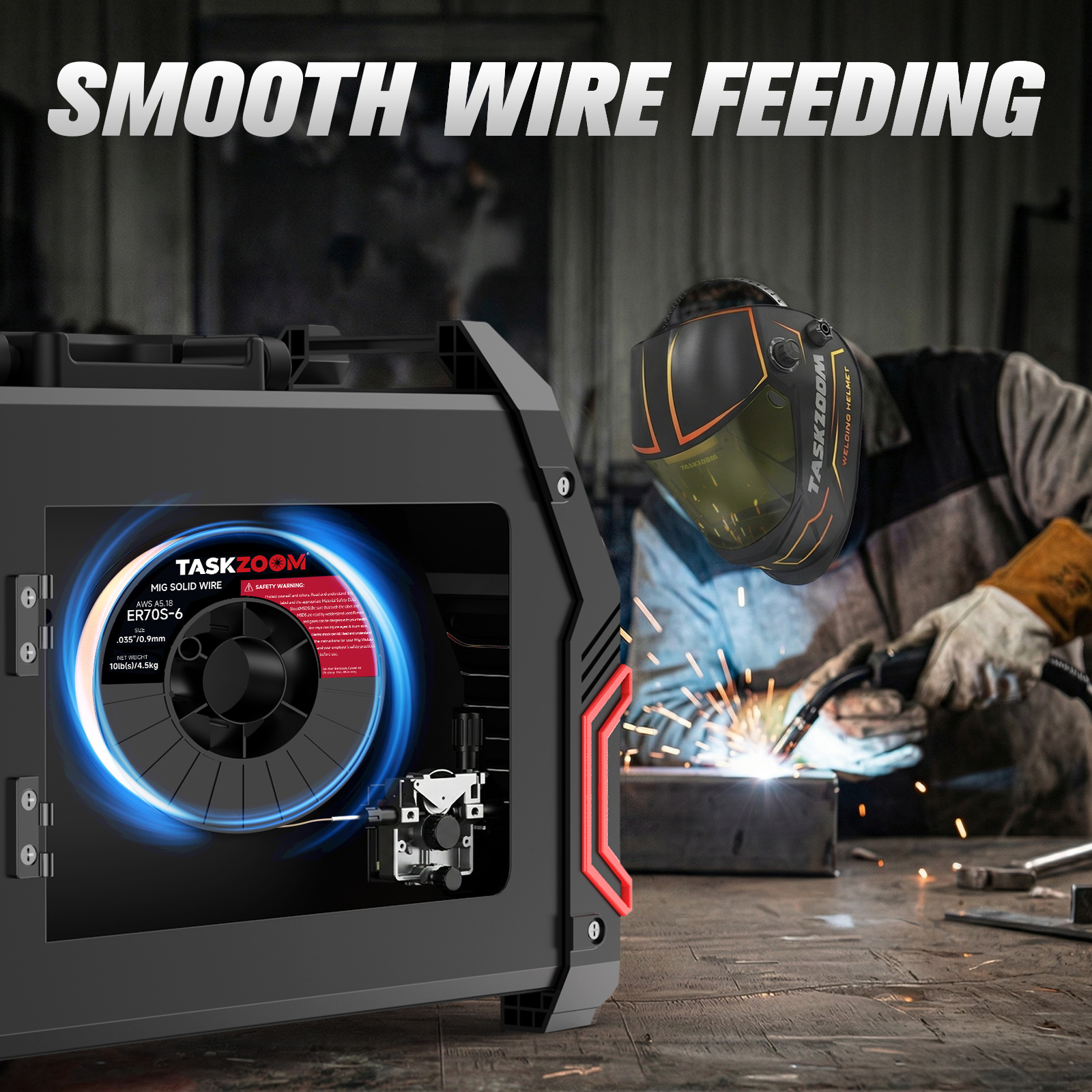 TASKZOOM ER70S-6 MIG Welding Wire .035 Inch 10 LB Spool, Solid Mild Steel MIG Wire, Low Spatter Smooth Arc, High Deoxidizers Welding Wire for Fabrication & Auto Repair