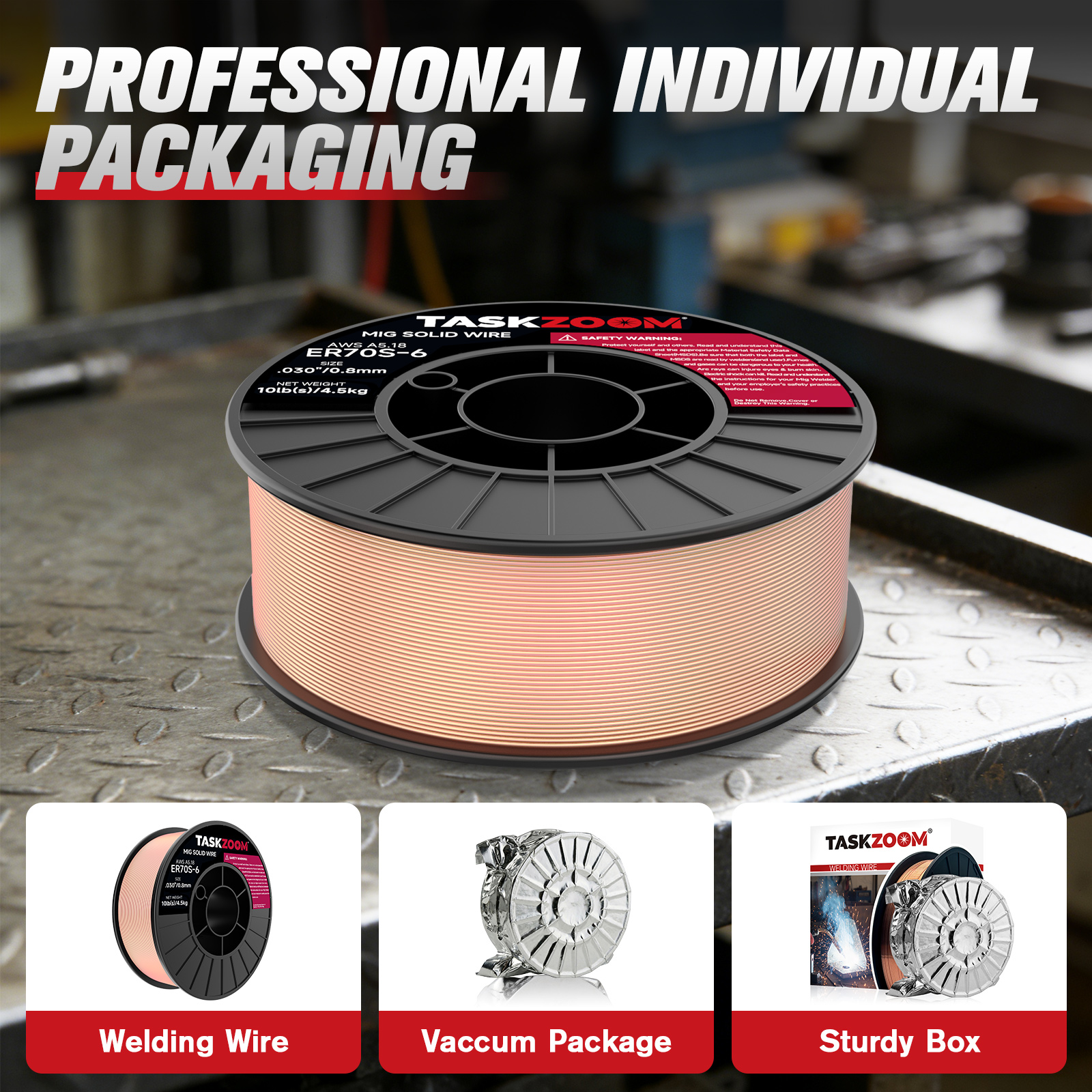 TASKZOOM ER70S-6 MIG Welding Wire .030 Inch 10 LB Spool, Solid Mild Steel MIG Wire, Low Spatter Smooth Arc, High Deoxidizers Welding Wire for Fabrication & Auto Repair