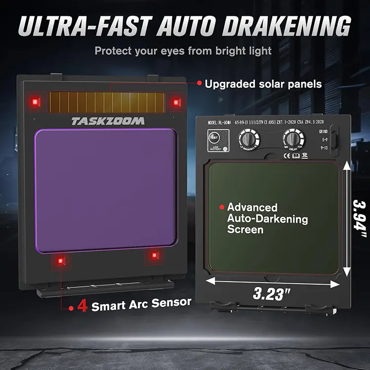 TASKZOOM Auto Darkening Welding Helmet, 1/1/1/1 True Color Large View Welding Hood, Blue Light UV/IR Protection, 4 Arc Sensors, Wide Shade 4/5-9/9-13 for TIG MIG Stick Cut Grind