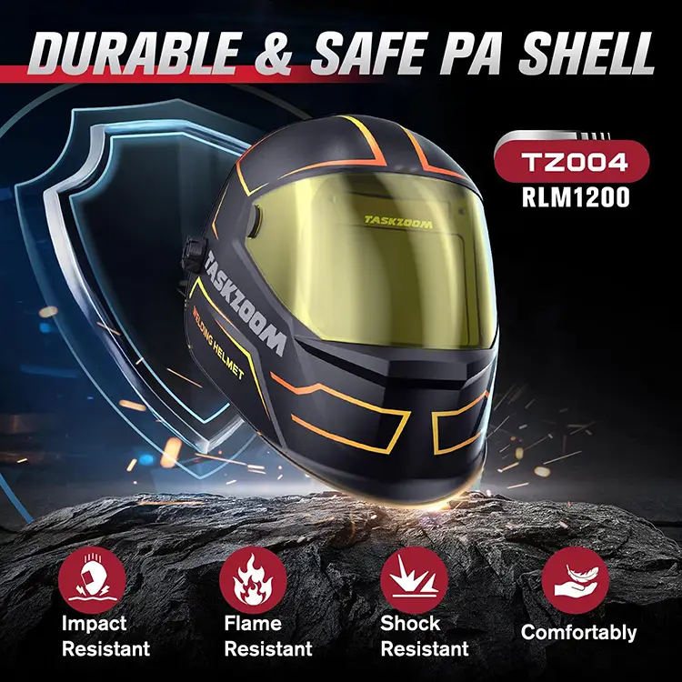 TASKZOOM Auto Darkening Welding Helmet, 1/1/1/1 True Color Large View Welding Hood, Blue Light UV/IR Protection, 4 Arc Sensors, Wide Shade 4/5-9/9-13 for TIG MIG Stick Cut Grind