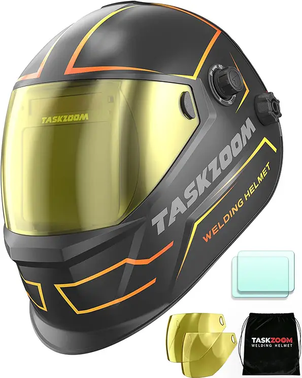 TASKZOOM Auto Darkening Welding Helmet, 1/1/1/1 True Color Large View Welding Hood, Blue Light UV/IR Protection, 4 Arc Sensors, Wide Shade 4/5-9/9-13 for TIG MIG Stick Cut Grind