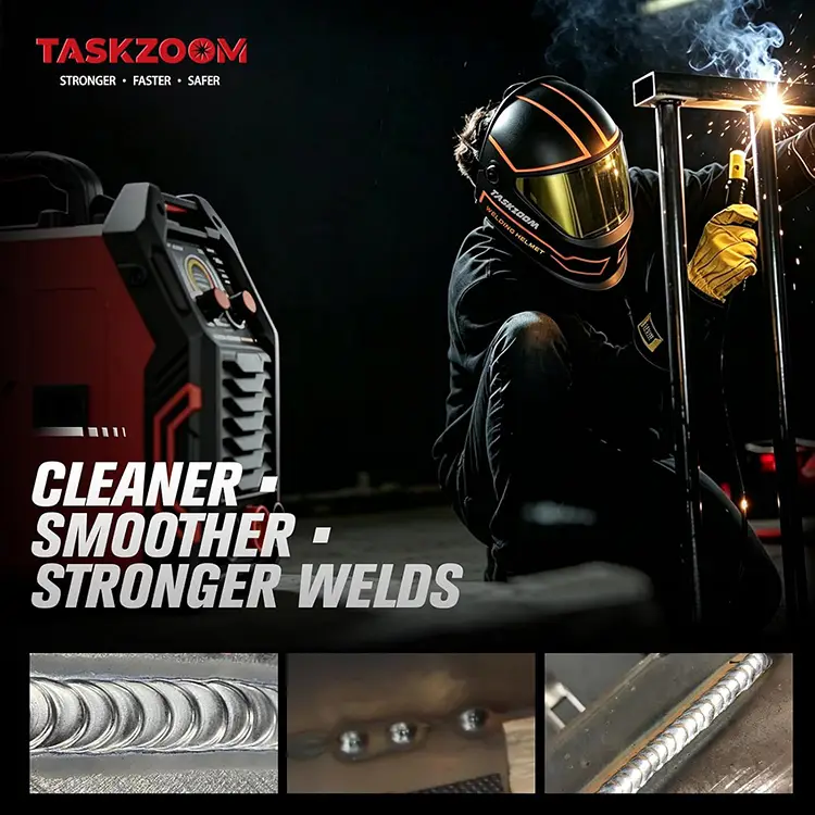 TASKZOOM 135A MIG Welder, 110V Flux Core Welder/Lift TIG/Stick 3 in 1 Welding Machine with Large LED Display, Synergic Control, Portable IGBT Inverter Welder for Beginner & DIY Use